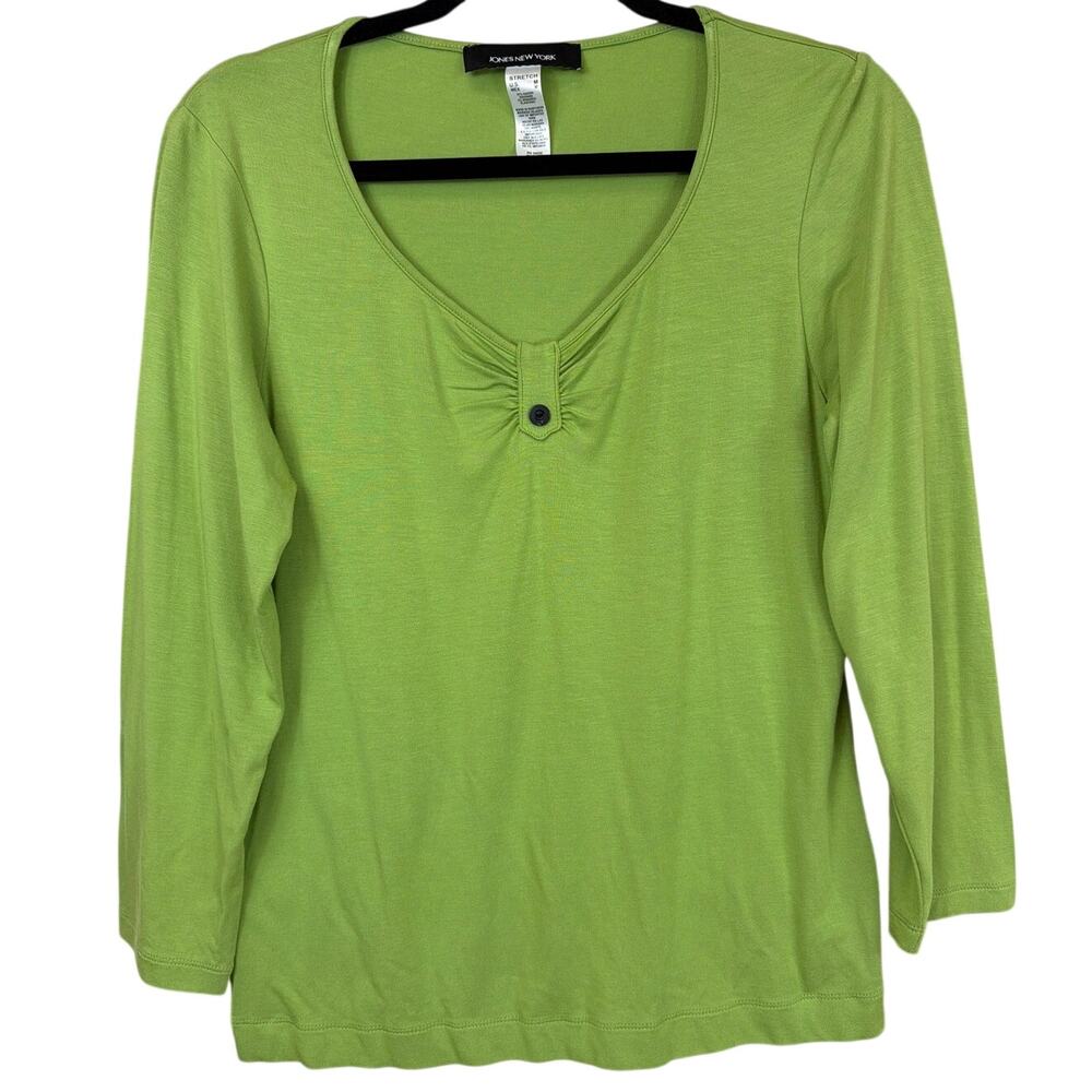 Vintage Y2K NWT Jones New York Green Long Sleeve Ruche Button Top MED